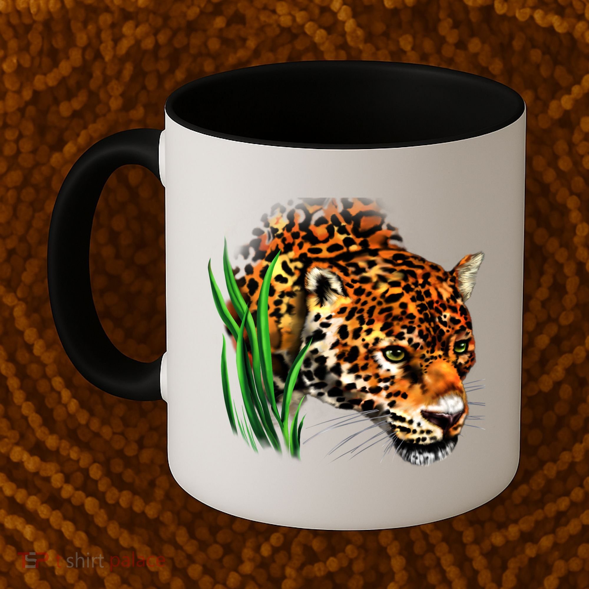 Wildlife Big Face Jaguar In Grass Portrait Coffee Mug