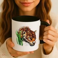 Wildlife Big Face Jaguar In Grass Portrait Coffee Mug thumb 3