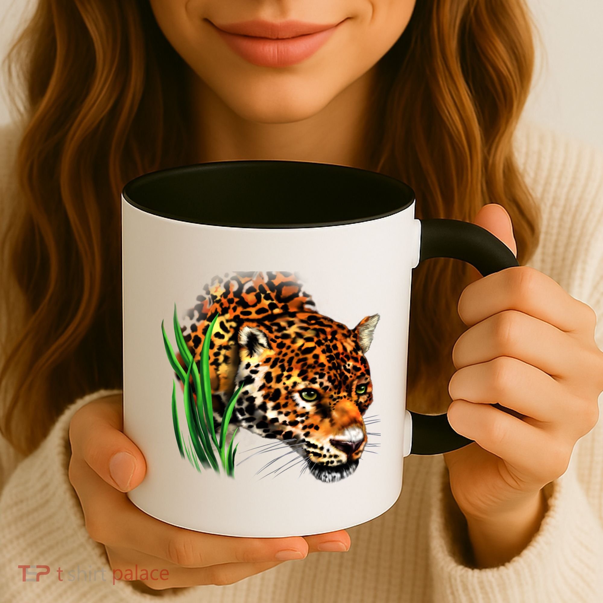 Wildlife Big Face Jaguar In Grass Portrait Coffee Mug