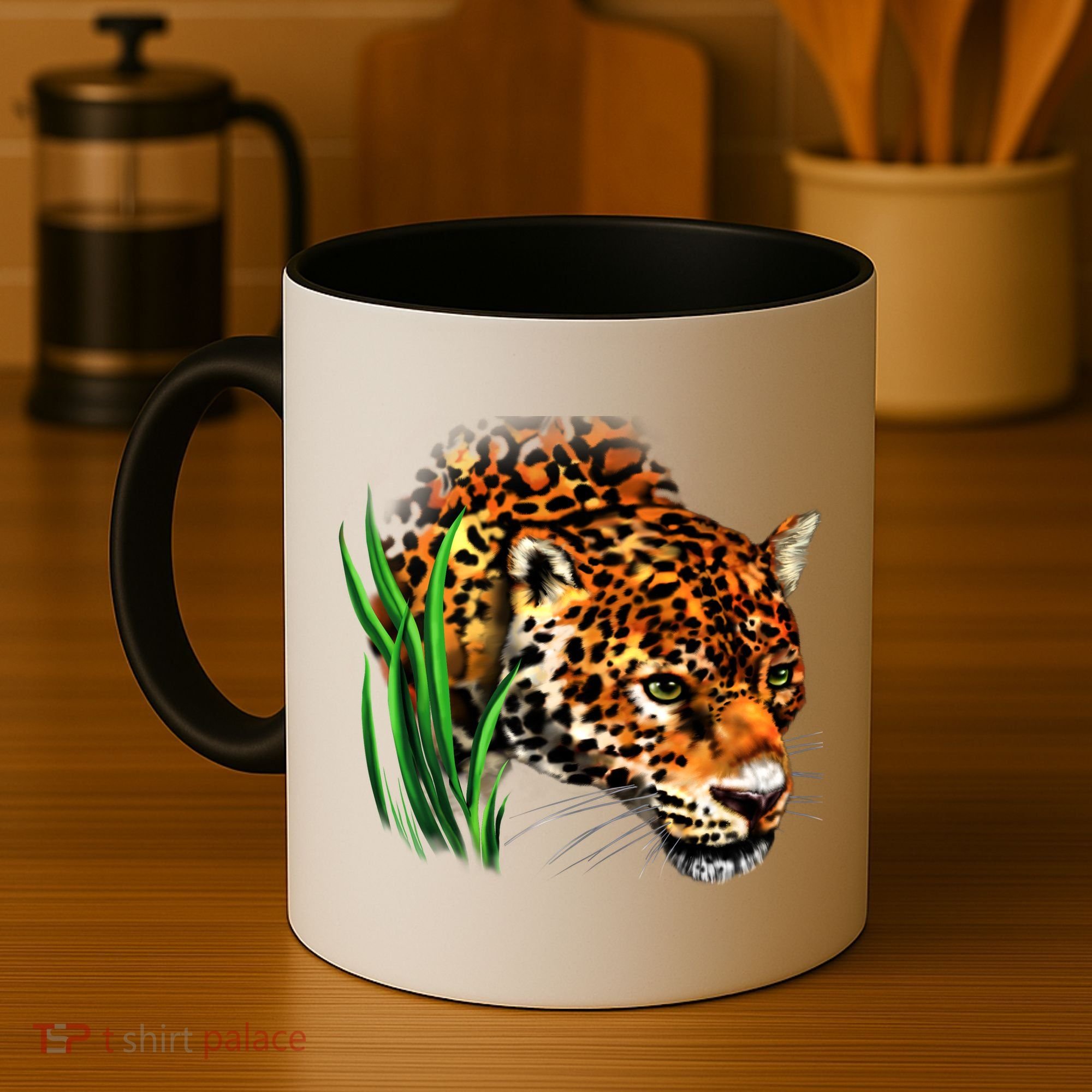 Wildlife Big Face Jaguar In Grass Portrait Coffee Mug