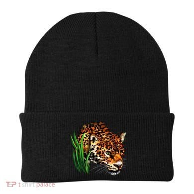 Wildlife Big Face Jaguar In Grass Portrait Beanie
