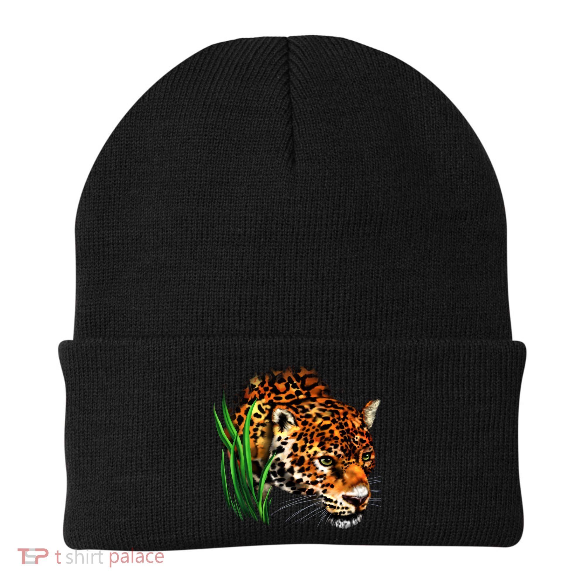 Wildlife Big Face Jaguar In Grass Portrait Beanie