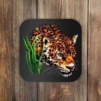 Wildlife Big Face Jaguar In Grass Portrait Coaster thumb 0