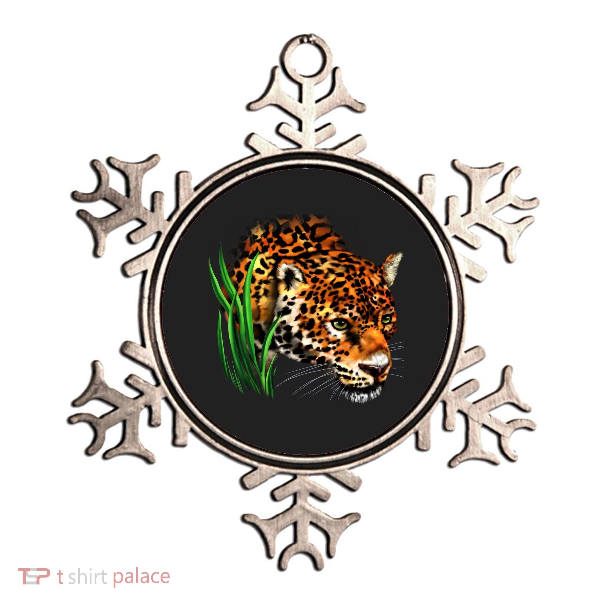Wildlife Big Face Jaguar In Grass Portrait Ornament