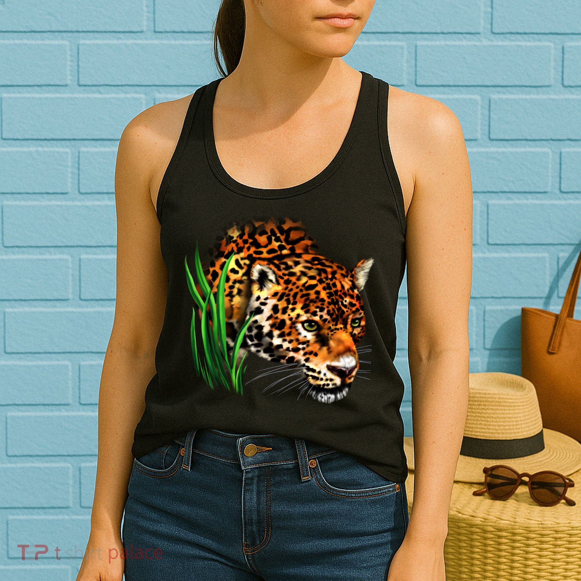 Wildlife Big Face Jaguar In Grass Portrait Women's Tank Top