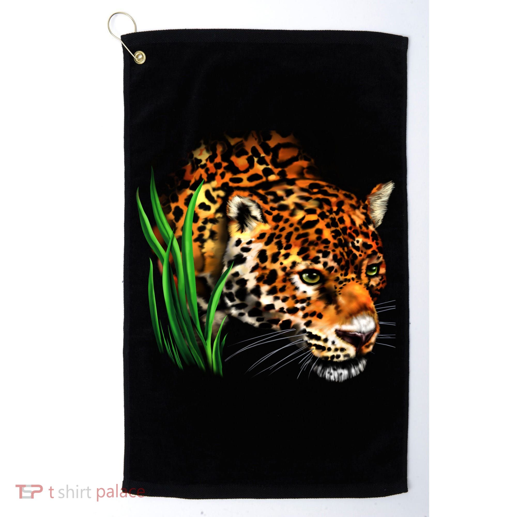 Wildlife Big Face Jaguar In Grass Portrait Golf Towel