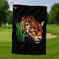 Wildlife Big Face Jaguar In Grass Portrait Golf Towel thumb 1