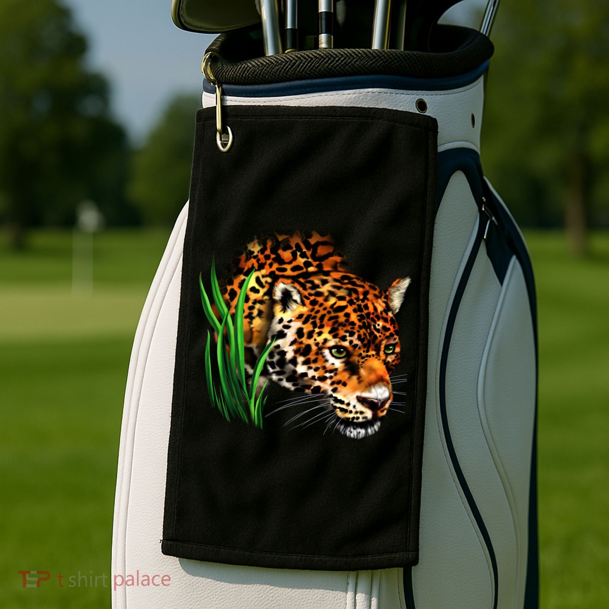 Wildlife Big Face Jaguar In Grass Portrait Golf Towel