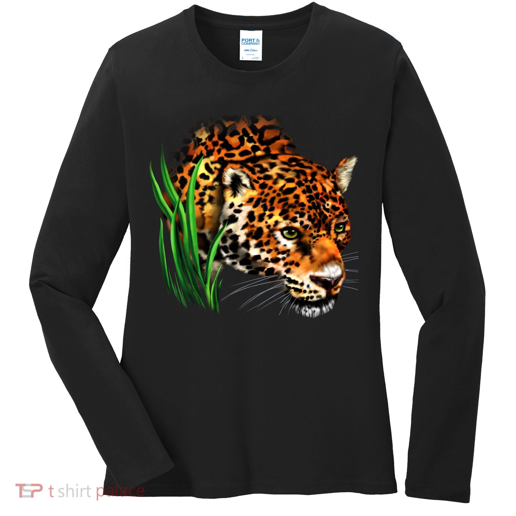 Wildlife Big Face Jaguar In Grass Portrait Women's Long Sleeve Shirt