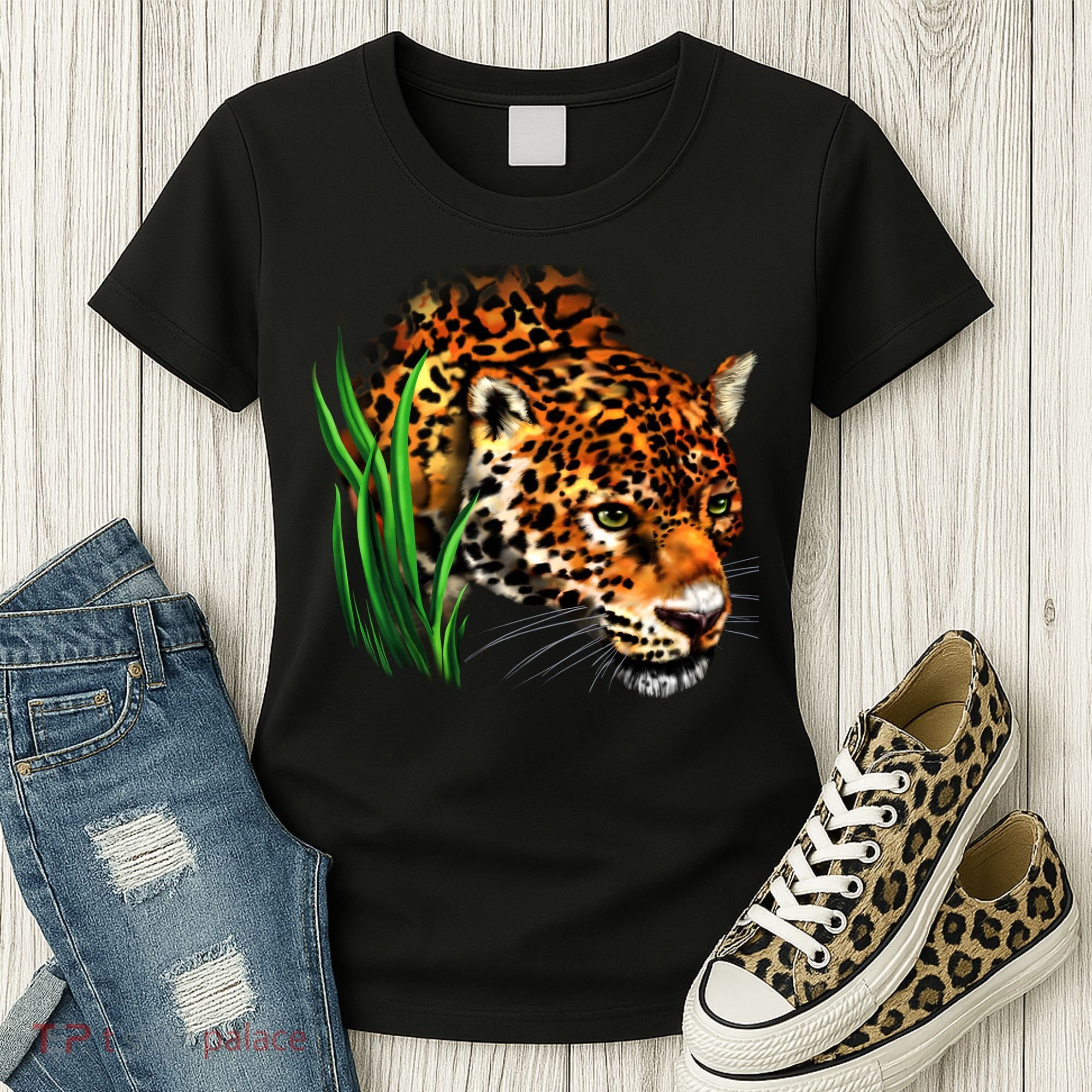 Wildlife Big Face Jaguar In Grass Portrait Women's T-Shirt