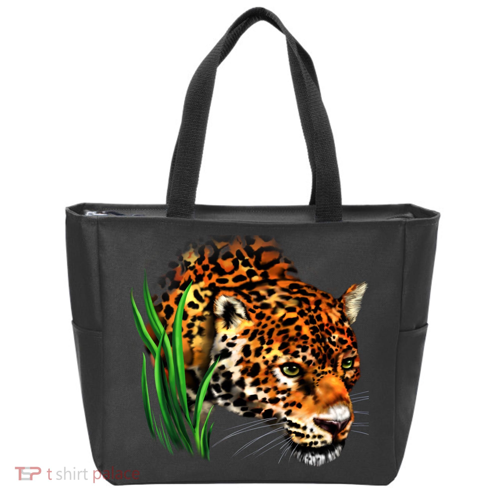 Wildlife Big Face Jaguar In Grass Portrait Tote Bag