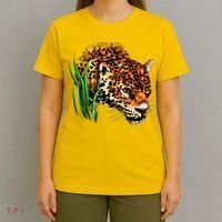 Wildlife Big Face Jaguar In Grass Portrait T-Shirt thumb 4