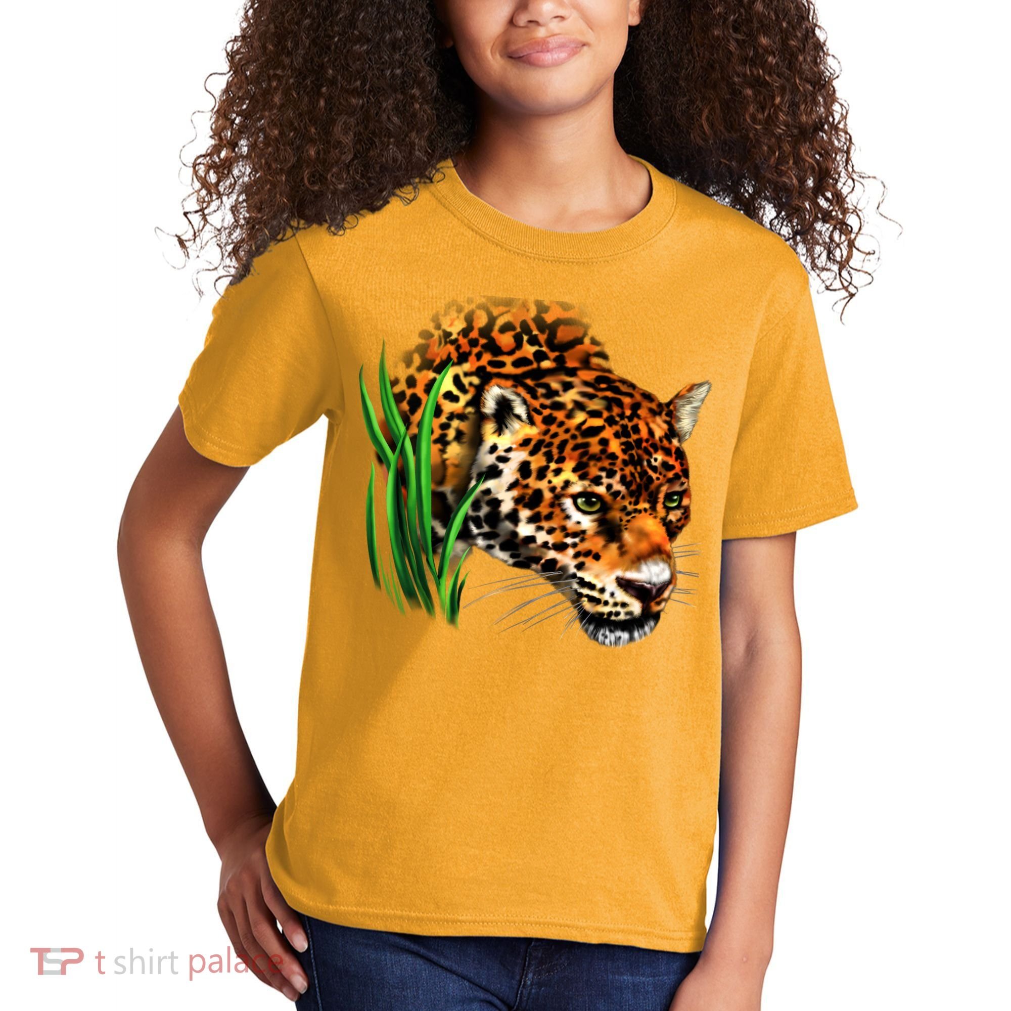 Wildlife Big Face Jaguar In Grass Portrait Kids T-Shirt
