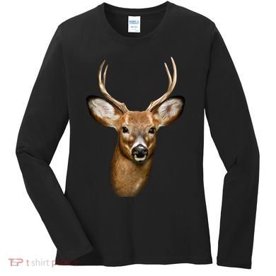 Wildlife Big Face Young Buck Deer Portrait Women's Long Sleeve Shirt