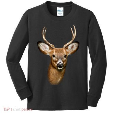 Wildlife Big Face Young Buck Deer Portrait Kids Long Sleeve Shirt