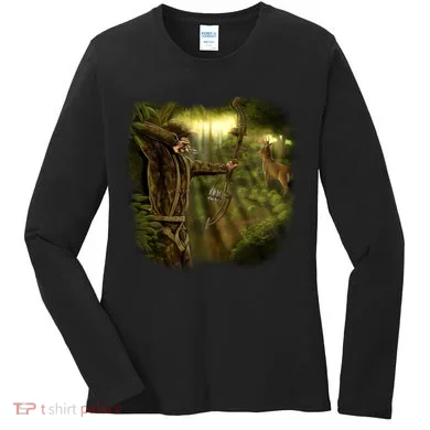 Wildlife Deer Bow Hunter Women's Long Sleeve Shirt