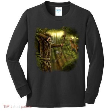 Wildlife Deer Bow Hunter Kids Long Sleeve Shirt