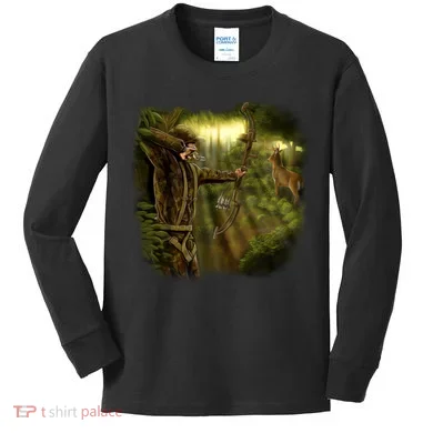 Wildlife Deer Bow Hunter Kids Long Sleeve Shirt