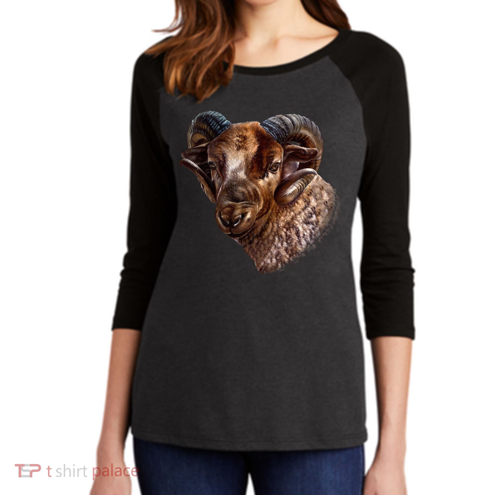 Wildlife Ram Stare Women's Tri-Blend 3/4-Sleeve Raglan Shirt
