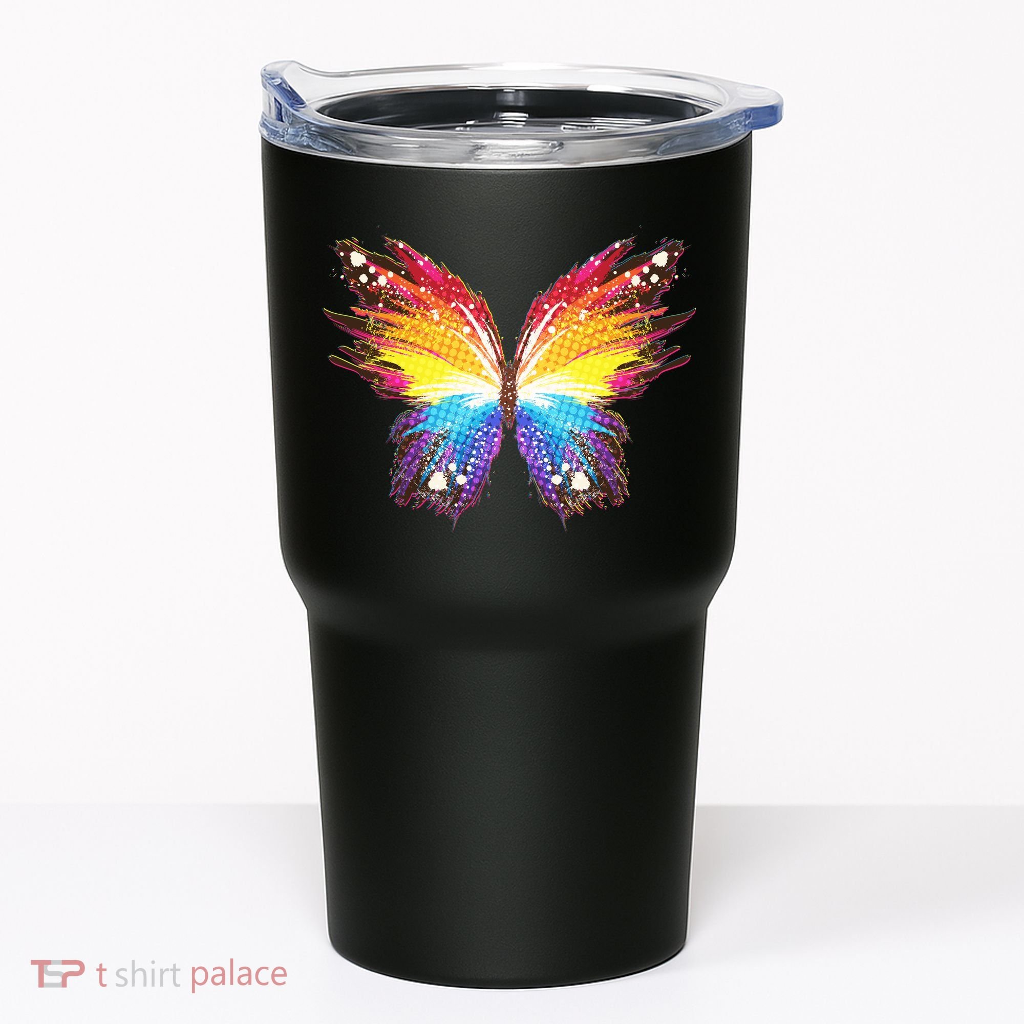 Wildly Painted Rainbow Butterfly Tumbler