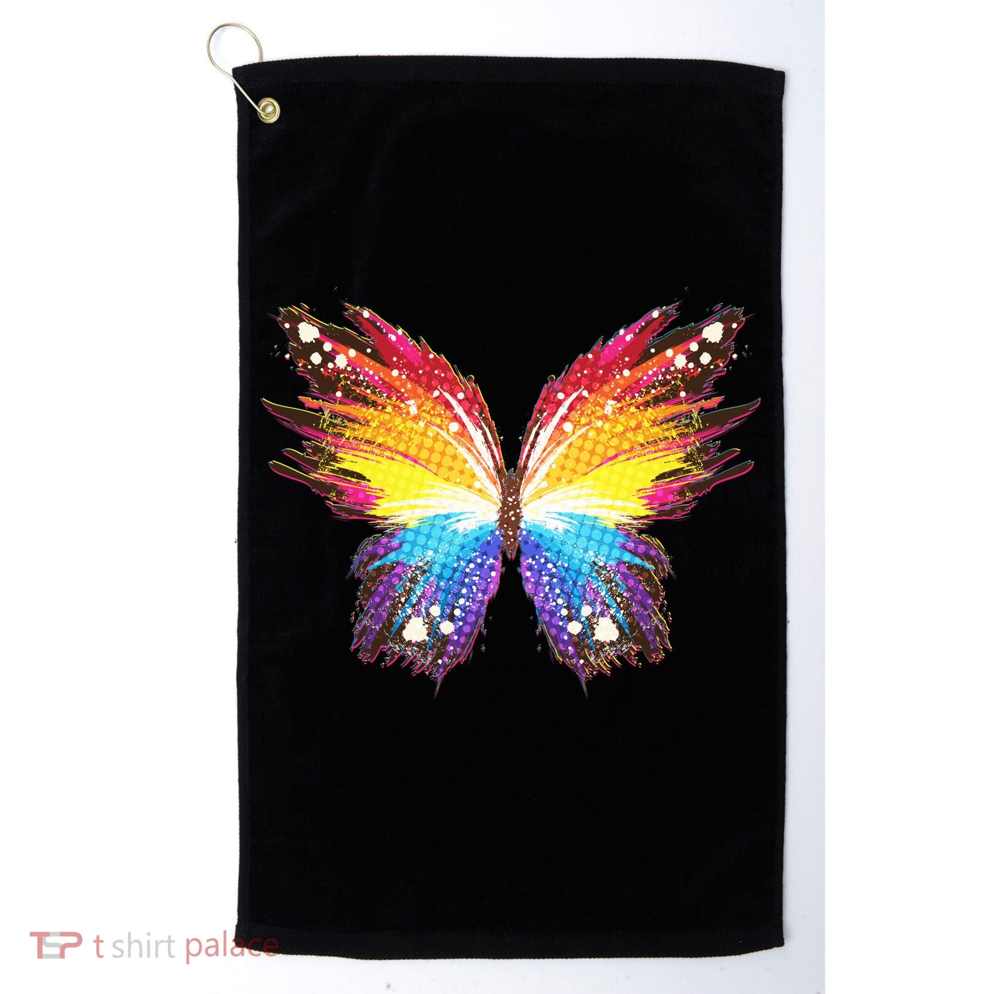 Wildly Painted Rainbow Butterfly Golf Towel