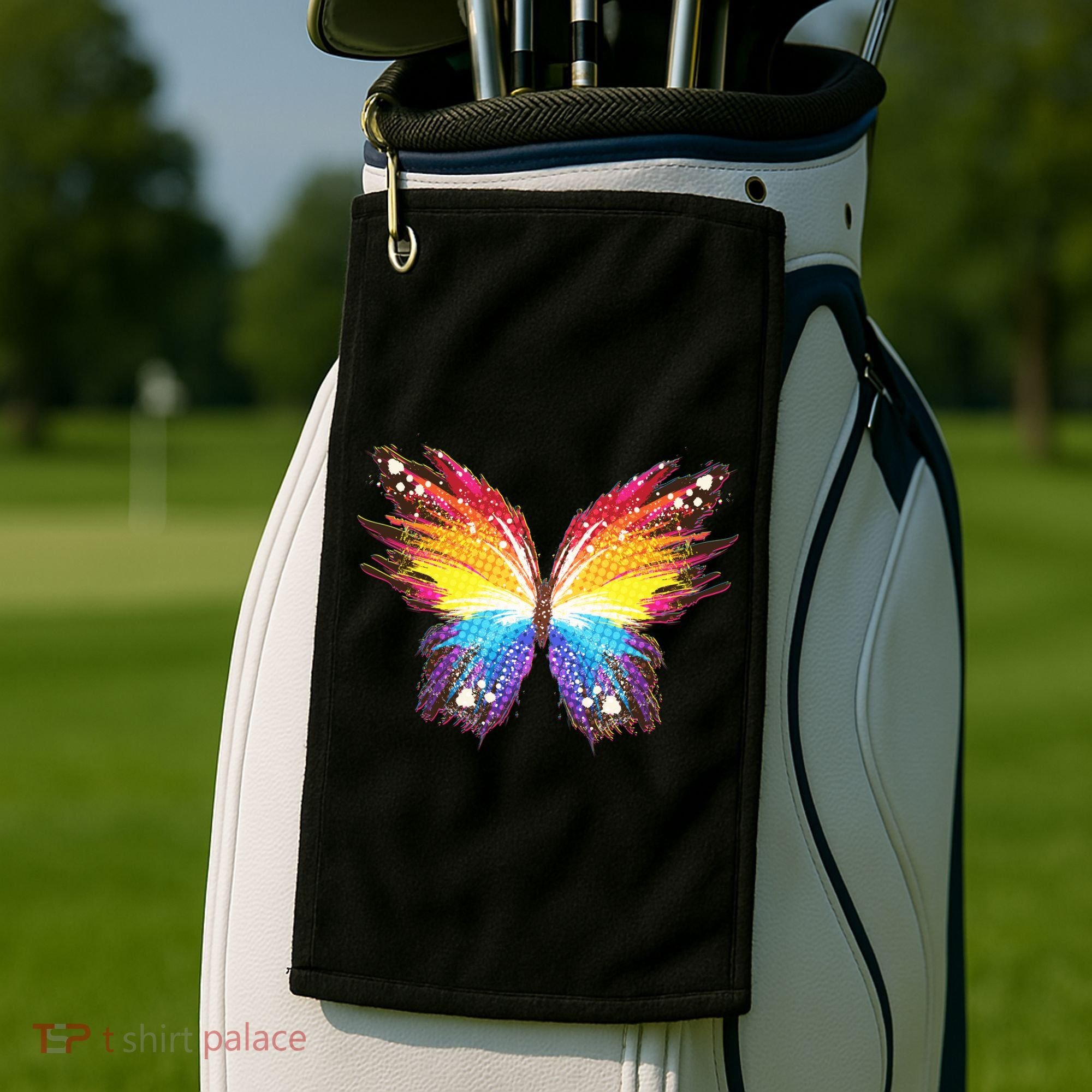 Wildly Painted Rainbow Butterfly Golf Towel