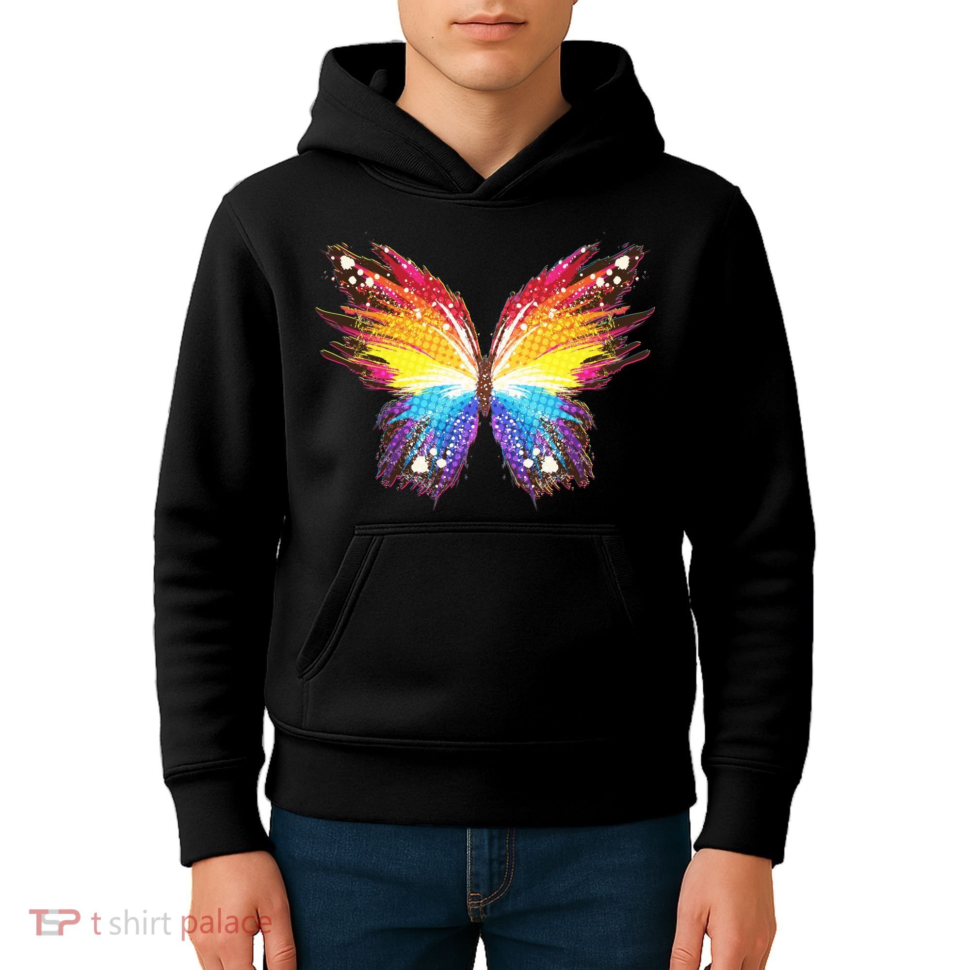 Wildly Painted Rainbow Butterfly Kids Hoodie
