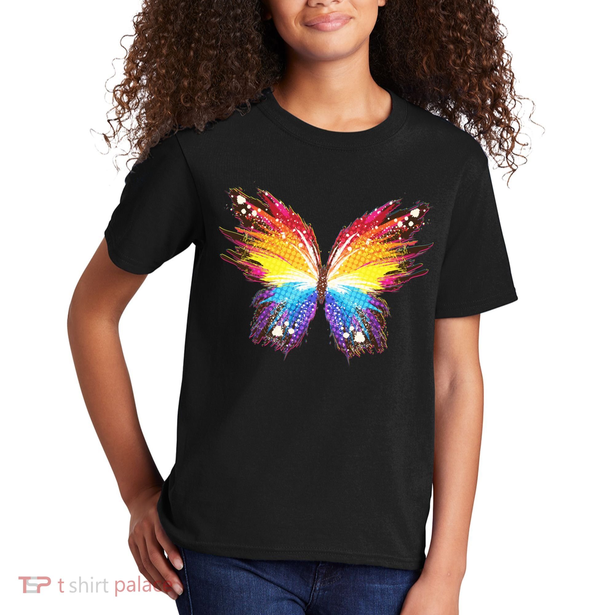 Wildly Painted Rainbow Butterfly Kids T-Shirt