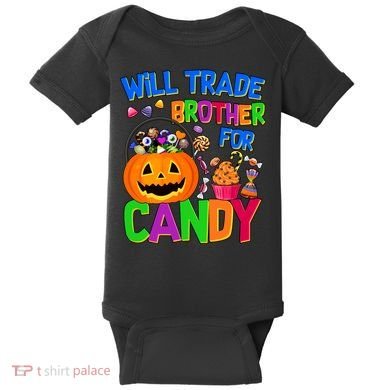 Will Trade Brother For Candy Funny Halloween Baby Bodysuit