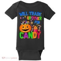 Will Trade Brother For Candy Funny Halloween Baby Bodysuit thumb 0