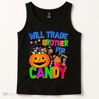 Will Trade Brother For Candy Funny Halloween Tank Top thumb 2