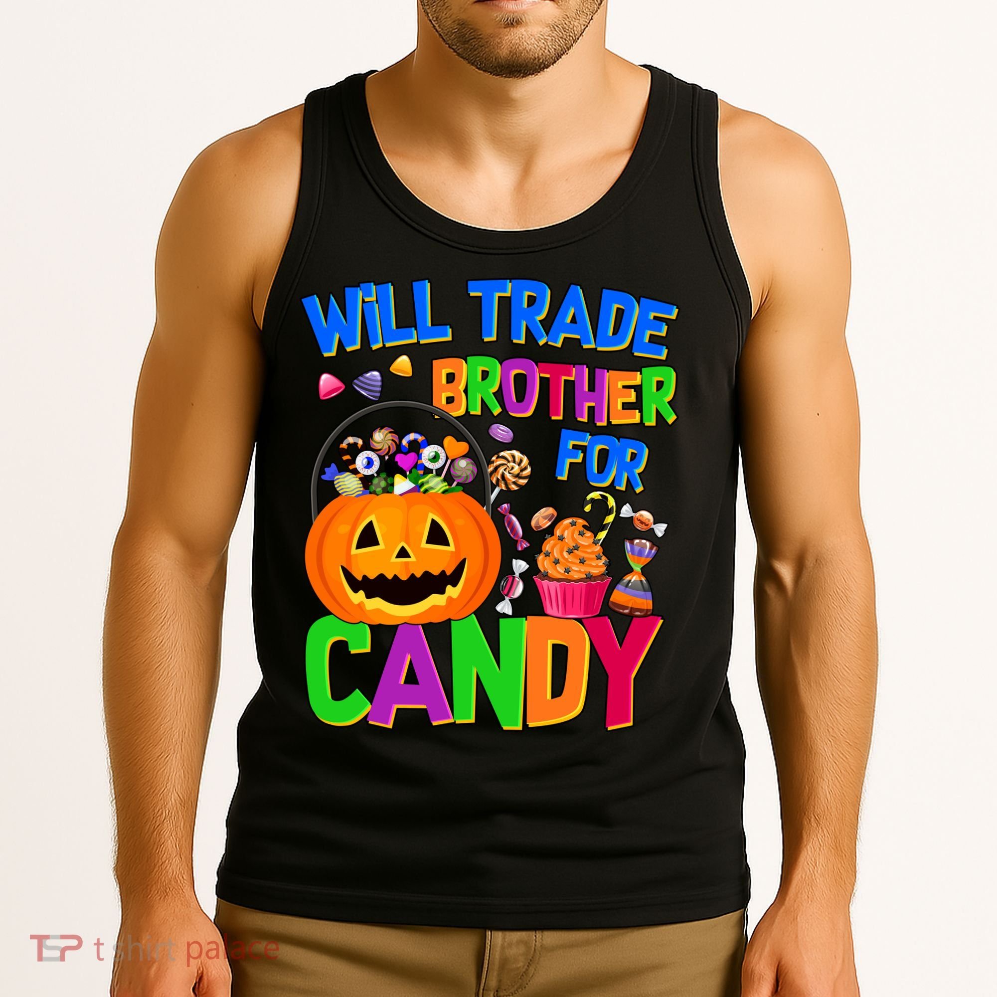 Will Trade Brother For Candy Funny Halloween Tank Top