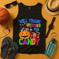 Will Trade Brother For Candy Funny Halloween Tank Top thumb 4