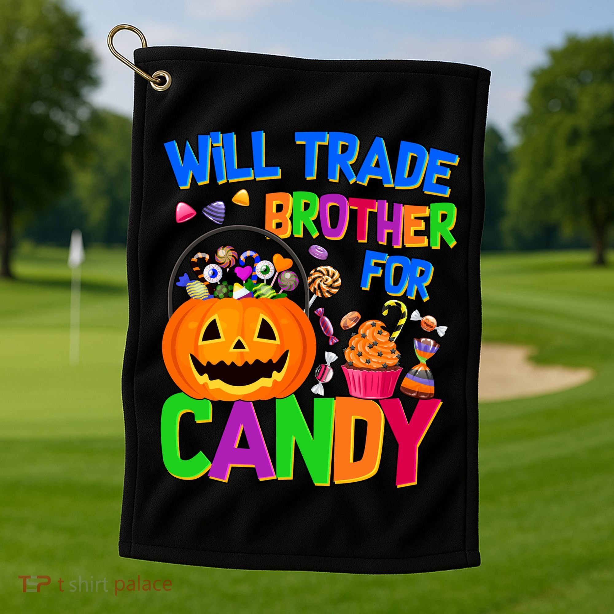 Will Trade Brother For Candy Funny Halloween Golf Towel