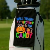 Will Trade Brother For Candy Funny Halloween Golf Towel thumb 2