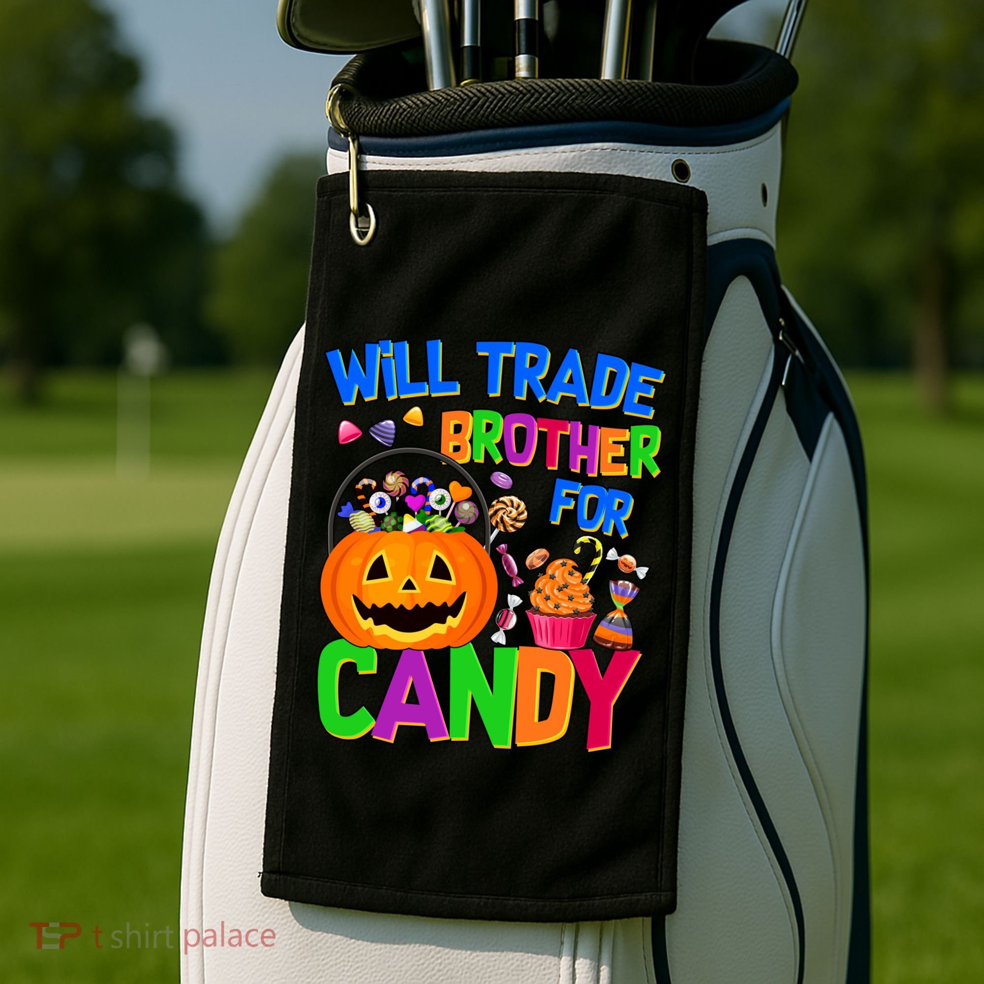 Will Trade Brother For Candy Funny Halloween Golf Towel