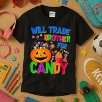 Will Trade Brother For Candy Funny Halloween Kids T-Shirt thumb 3