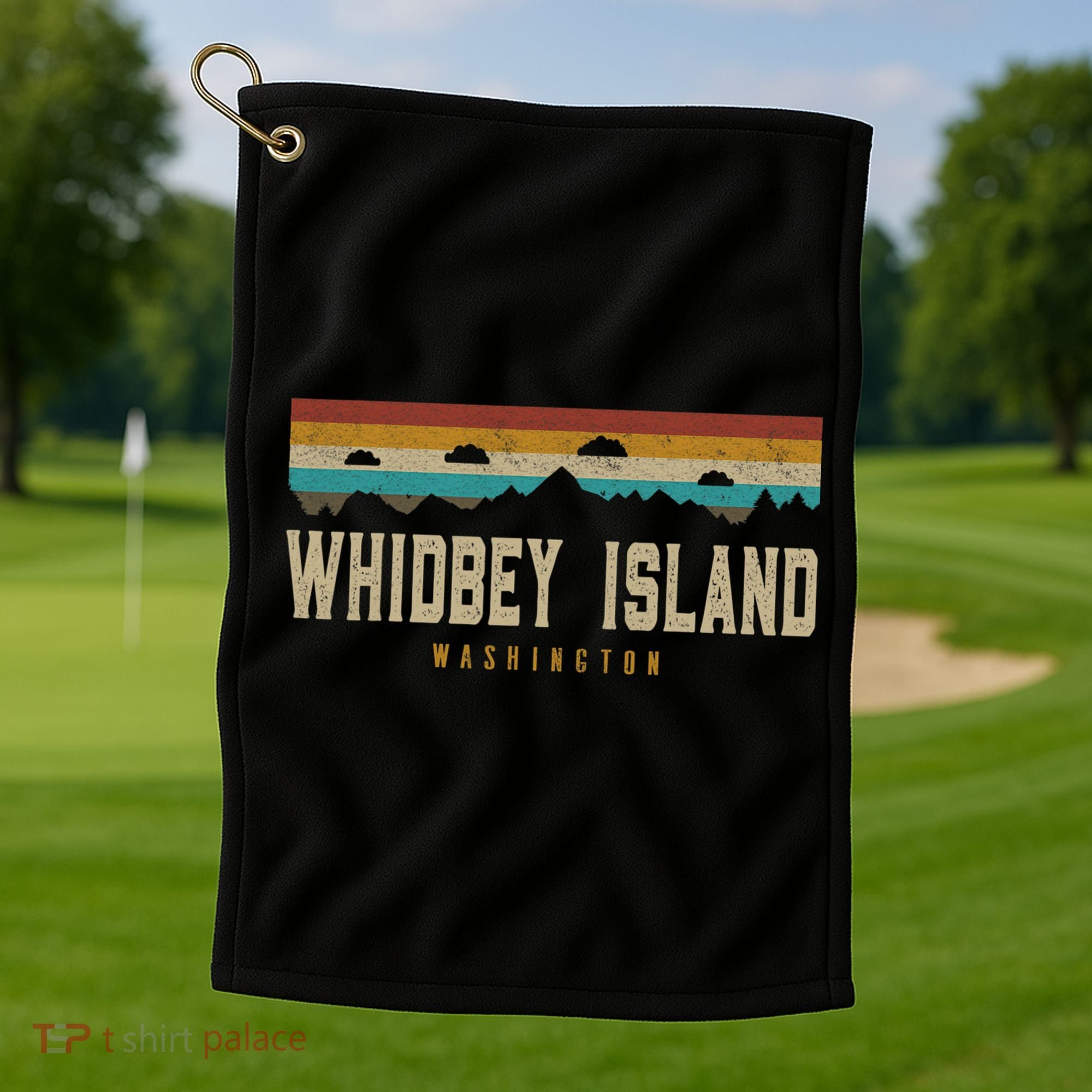 Whidbey Island Mountains Washington Hiking Outdoors Retro Golf Towel