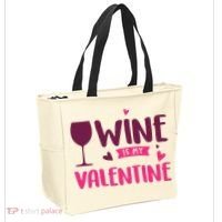 Wine Is My Valentine Funny Holiday Tote Bag thumb 2