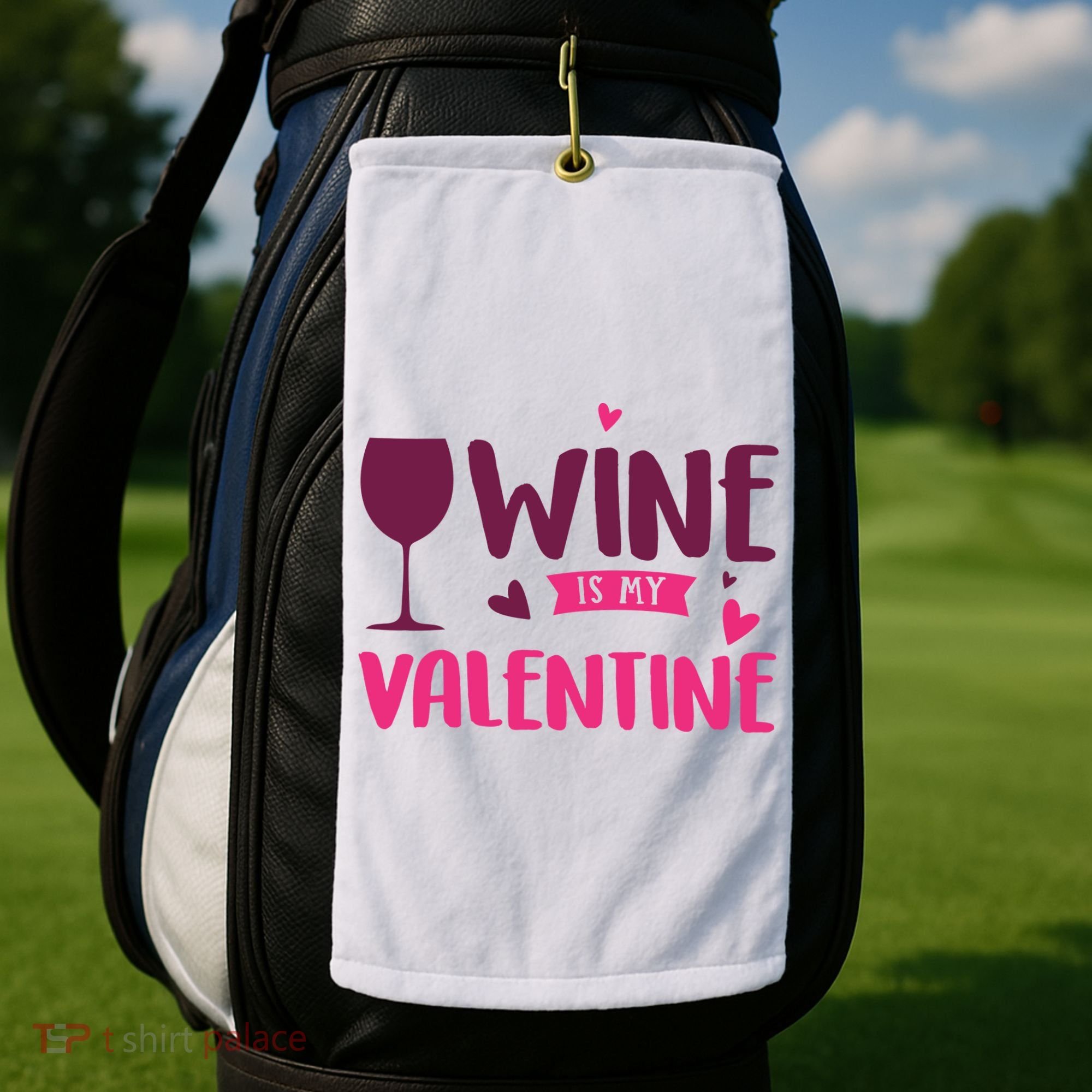 Wine Is My Valentine Funny Holiday Golf Towel
