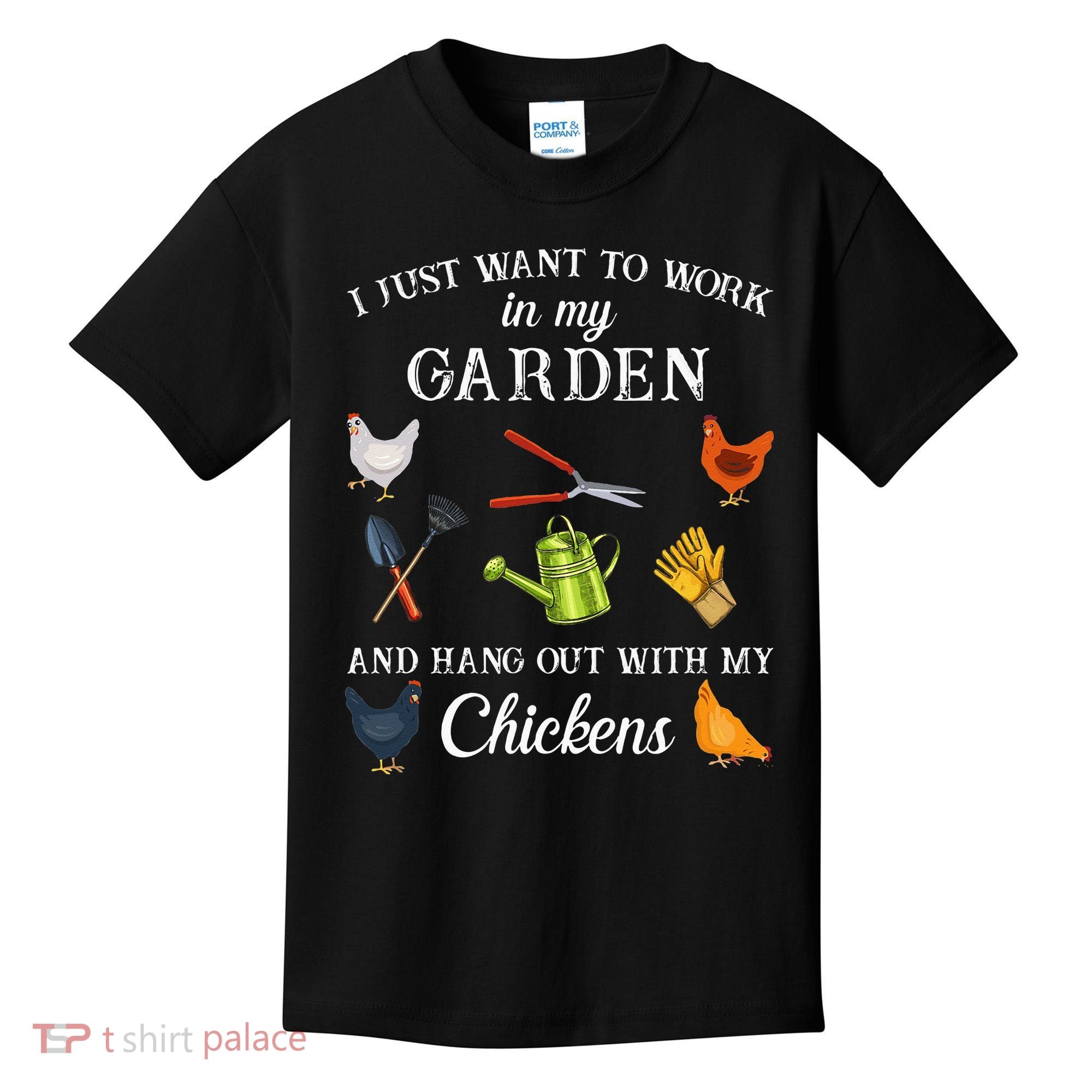 Work In My Garden Hangout With My Chickens Funny Gardening Kids T-Shirt