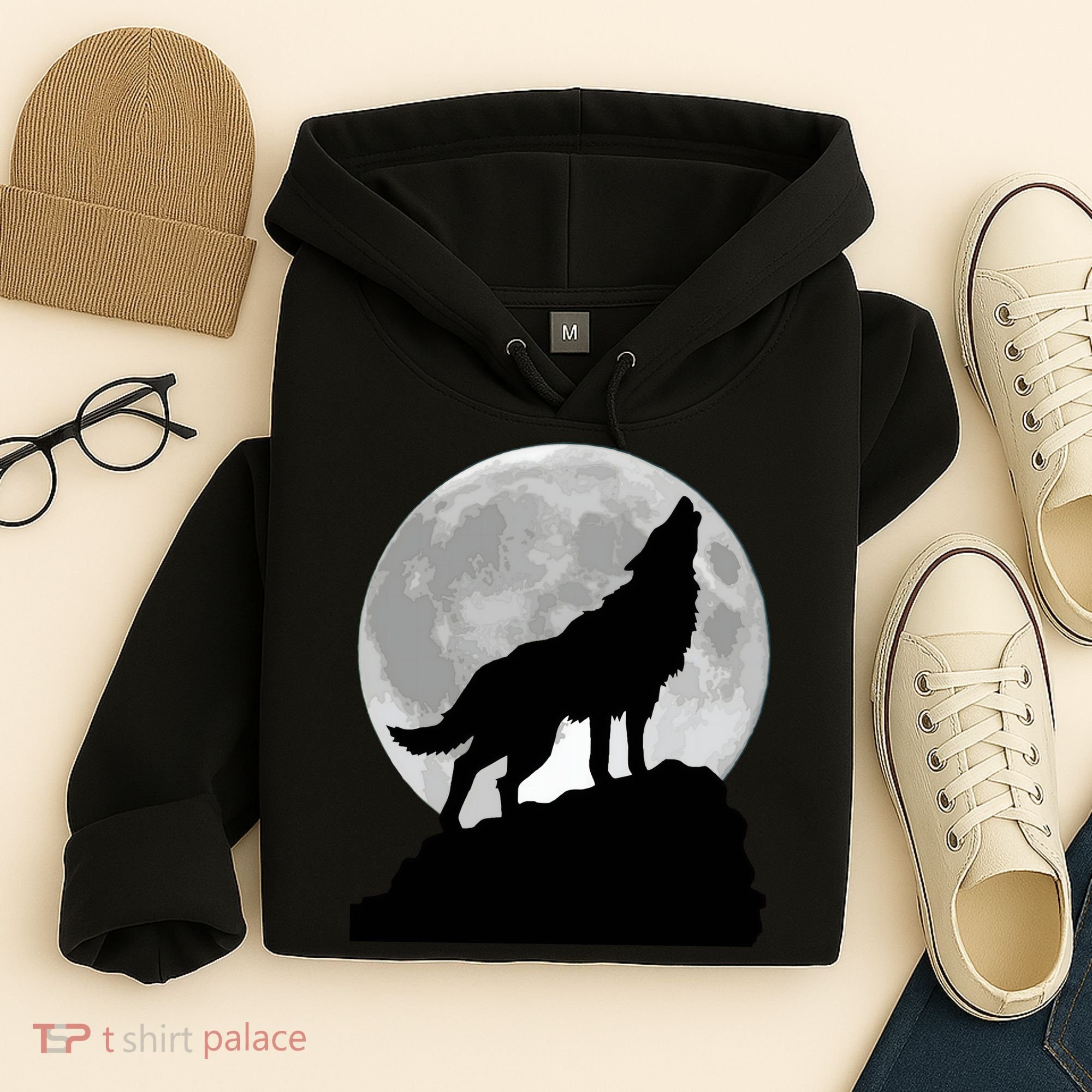 Wolf In Moon Light Cool Full Dog Pup Howling Tee Hoodie