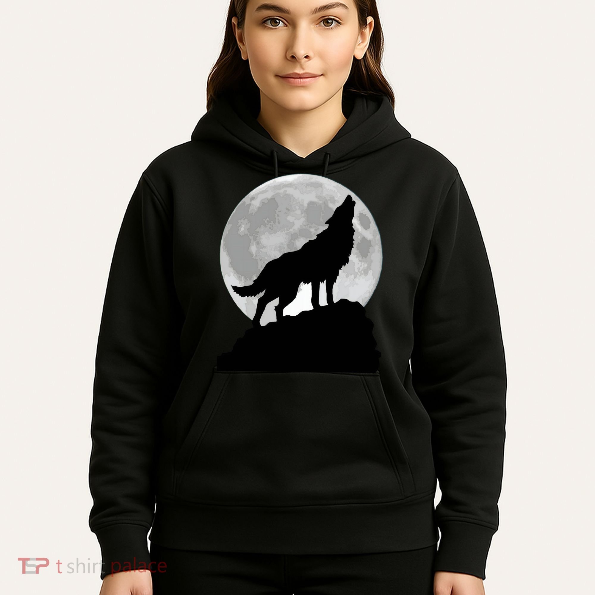 Wolf In Moon Light Cool Full Dog Pup Howling Tee Hoodie