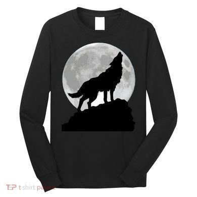 Wolf In Moon Light Cool Full Dog Pup Howling Tee Long Sleeve Shirt