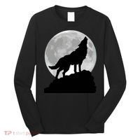 Wolf In Moon Light Cool Full Dog Pup Howling Tee Long Sleeve Shirt thumb 0