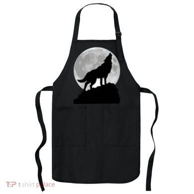 Wolf In Moon Light Cool Full Dog Pup Howling Tee Apron