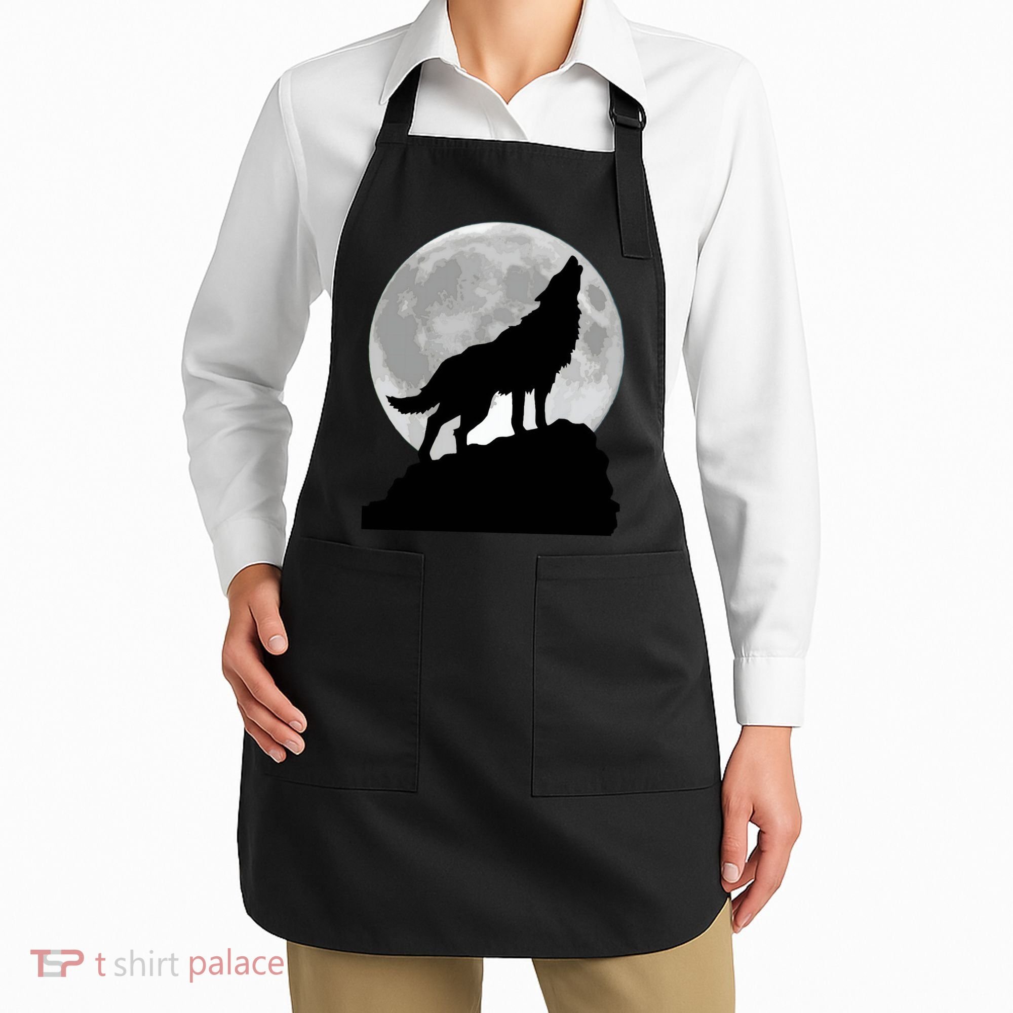 Wolf In Moon Light Cool Full Dog Pup Howling Tee Apron
