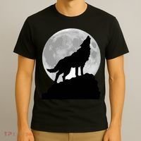 Wolf In Moon Light Cool Full Dog Pup Howling Tee T-Shirt thumb 3