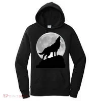 Wolf In Moon Light Cool Full Dog Pup Howling Tee Women's Hoodie thumb 0