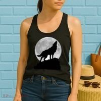 Wolf In Moon Light Cool Full Dog Pup Howling Tee Women's Tank Top thumb 2
